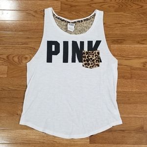 Pink animal print and white flowy tank XS